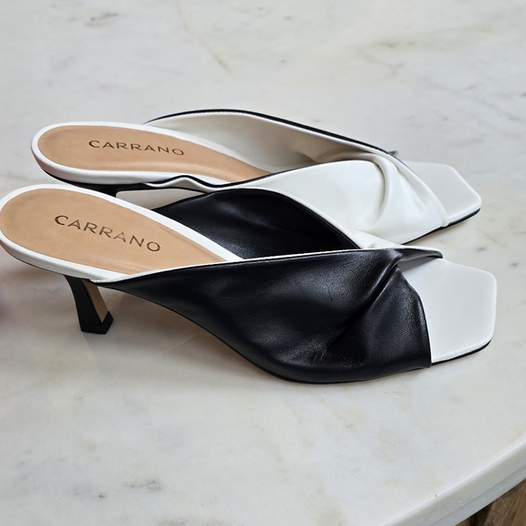 NWT Carrano Sage black/white leather Slide Sandal Size 8 - Picture 7 of 9